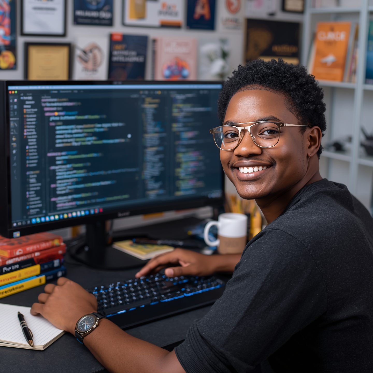 Lucid_Origin_a_determined_individual_with_a_warm_smile_and_bri_0 active practitioner of AI