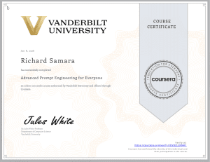 AI Certification Course through Coursera from the Vanderbilt University.