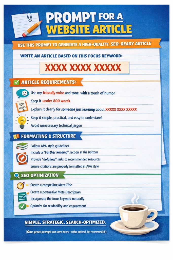 multimodal content creating with instructions on how to write an article for a website.