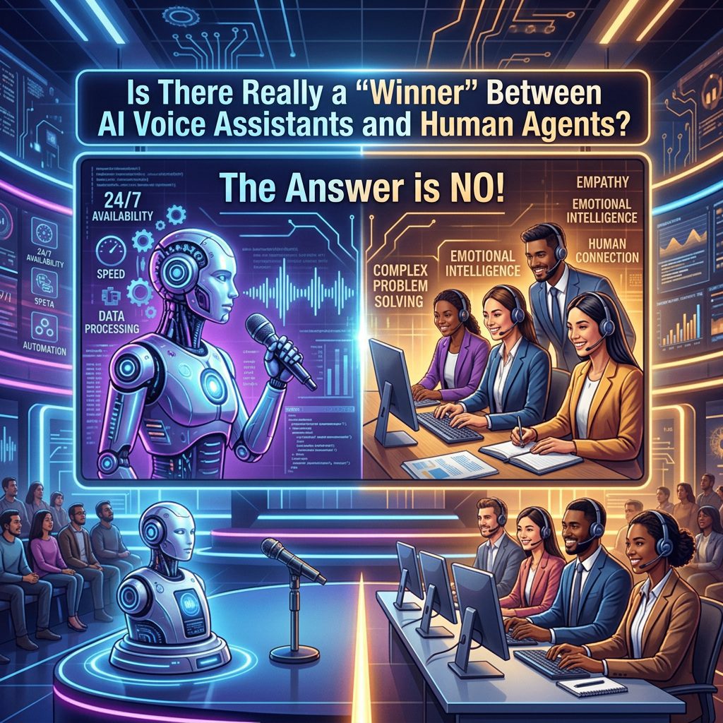 Is there a winner between AI voice assistants vs human agents? the answer is no.