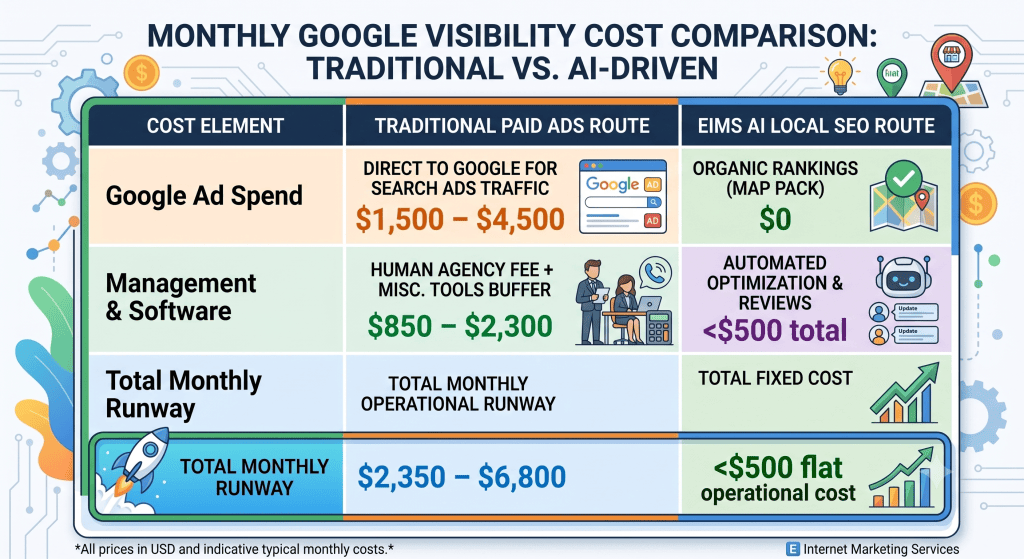 chart showing the Google Business Profile Advantage in terms of cost compared to paid search.