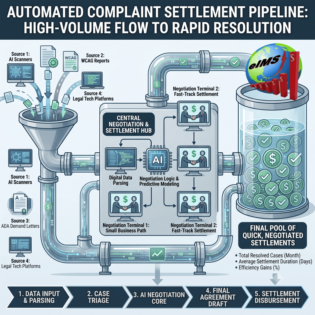 ada lawsuits increasing due to an ai automated complaint settlement pipeline shown here.