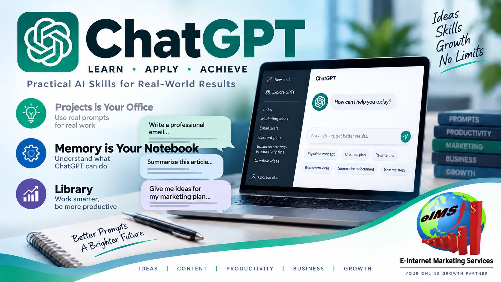 To further train ChatGPT, use Memory. Memory is your notebook to be used in your Project.